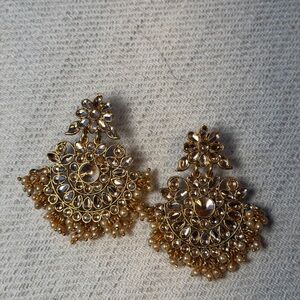 Indian Pakistani Gold & Pink Earrings